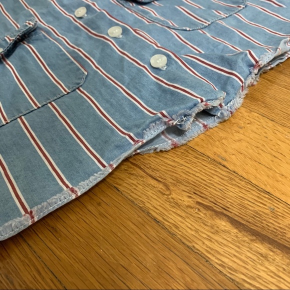 Dickies Crop Top striped Button Up Blouse Collar - Picture 3 of 5